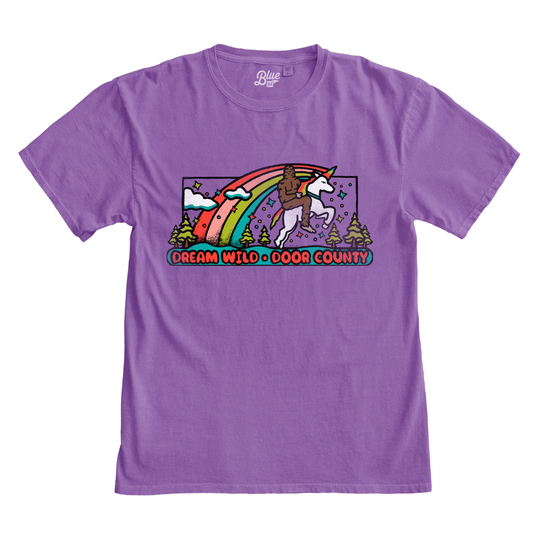 Dream Wild Door County Bigfoot Unicorn Short Sleeve T-shirt Electric Purple