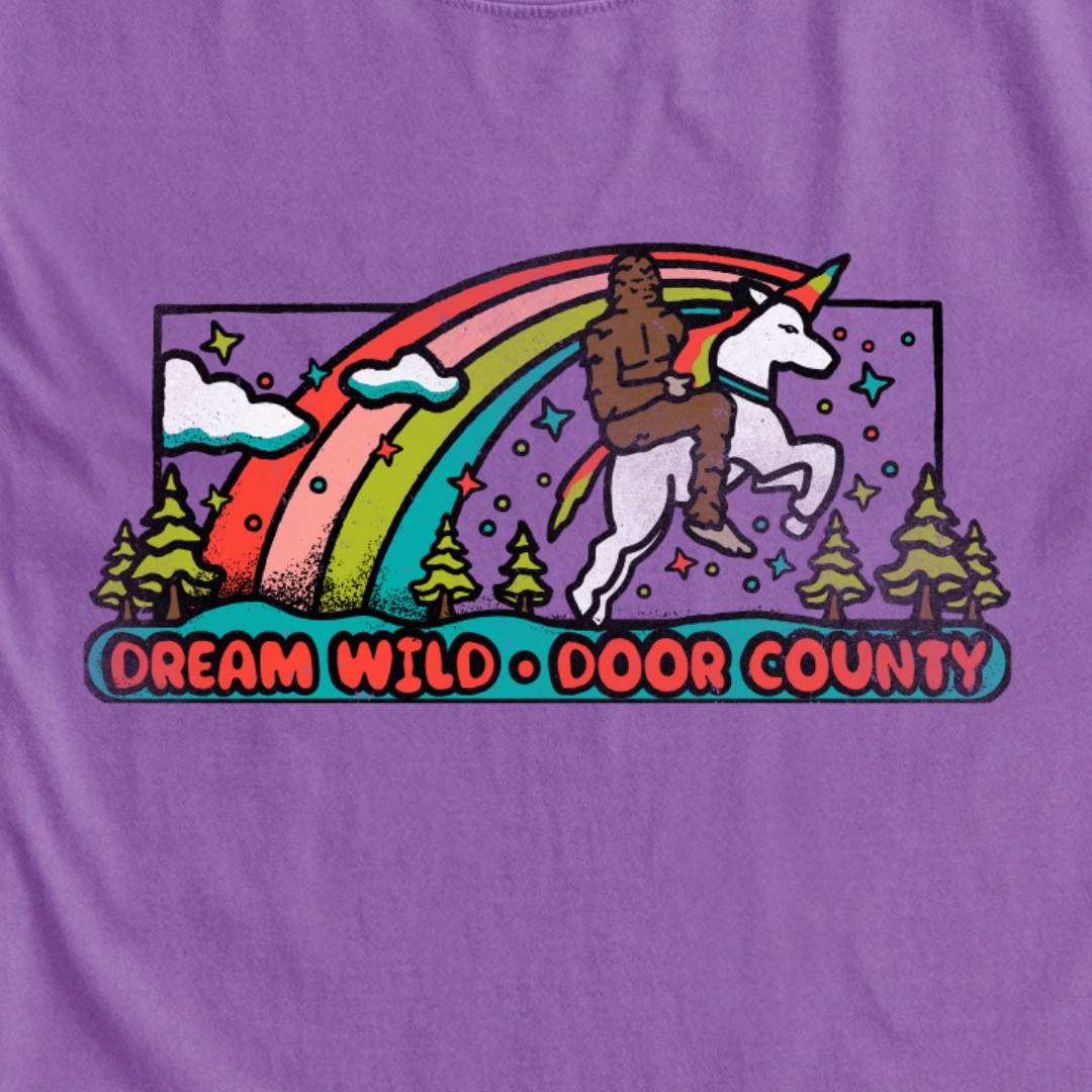 Dream Wild Door County Bigfoot Unicorn Short Sleeve T-shirt Electric Purple