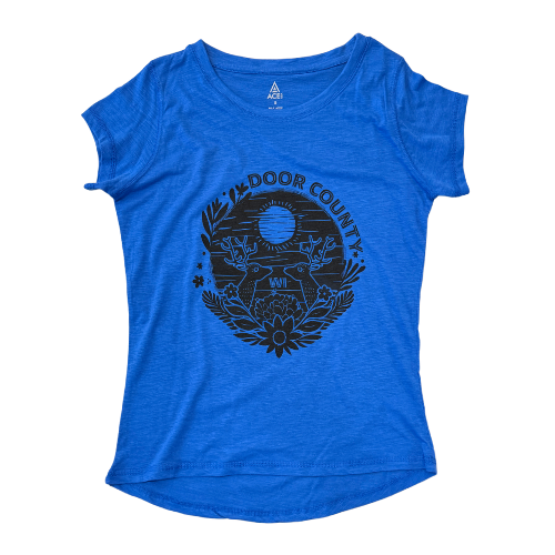 Door County Linocut Circle Palace Blue Womens Tshirt