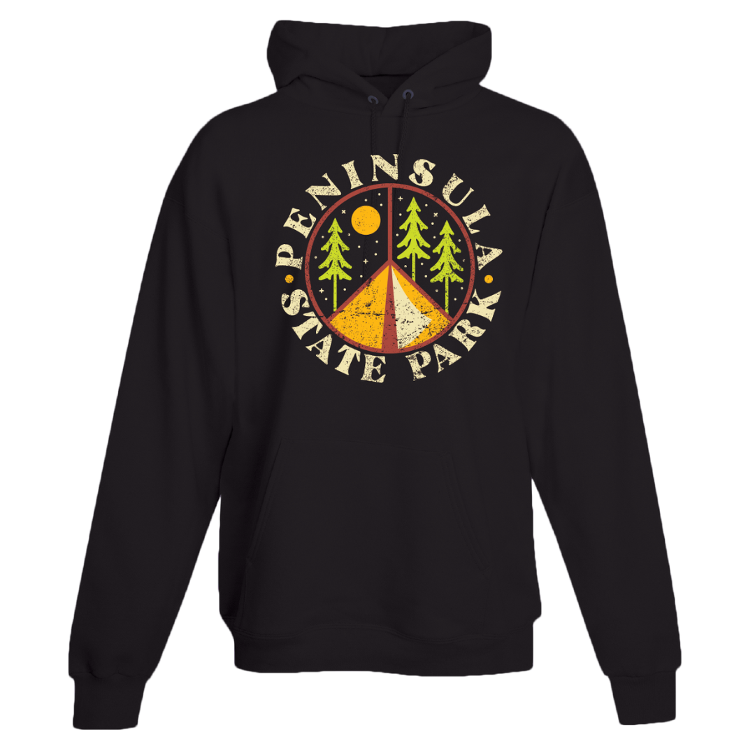Peninsula State Park Camp Peace Sign Black Hoodie