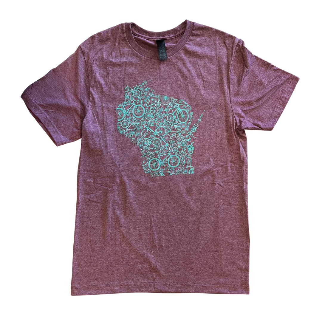 Wisconsin Bike Collage Maroon Unisex T-shirt