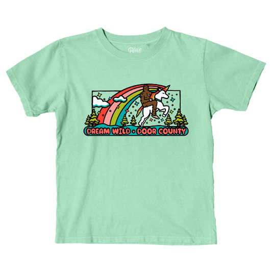 Dream Wild Door County Bigfoot Unicorn Mint Youth T-shirt