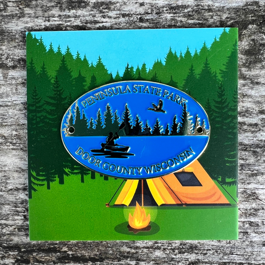 Door County Lake Kayaker Hiking Stick Medallion