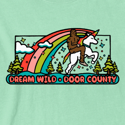 Dream Wild Door County Bigfoot Unicorn Mint Youth T-shirt