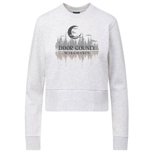 Door County Wisconsin Moon Reflection Women's Ash Grey Crew