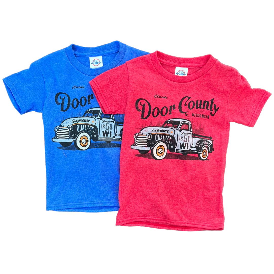 Door County Classic Pickup Youth Short Sleeve T-shirt Blue