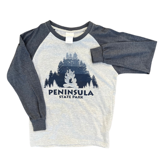 Peninsula State Park Shaded Pines Youth Long Sleeve T-shirt Grey Denim