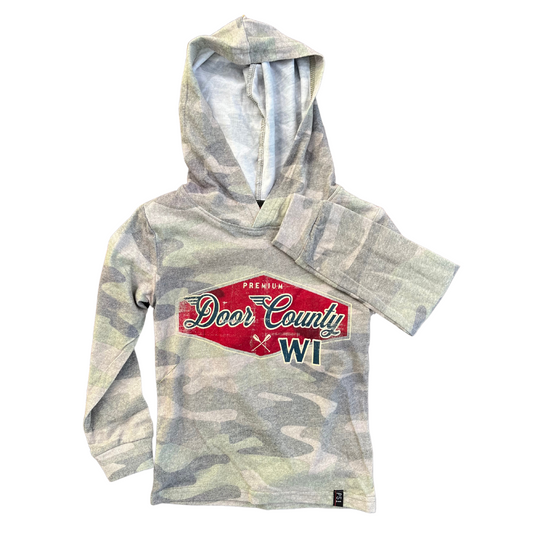 Vintage Can Label Youth Camo Hoodie