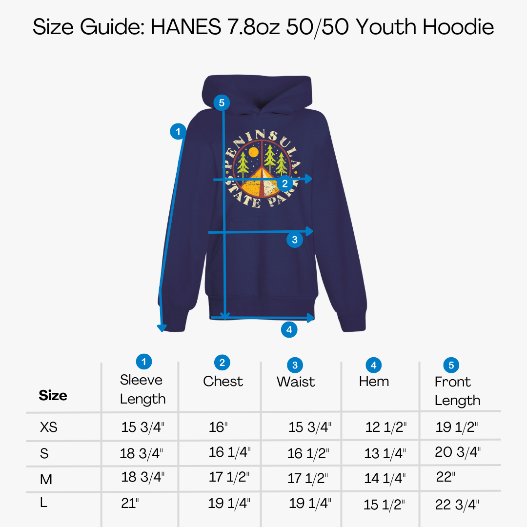 Peninsula State Park Camp Peace Sign Royal Blue Youth Hoodie