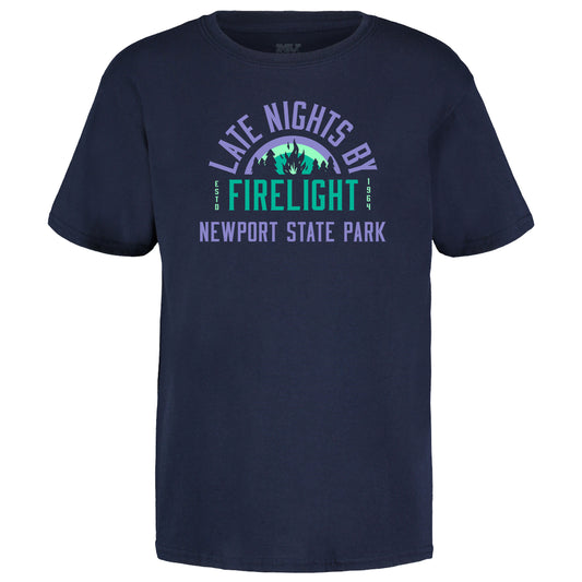 Late Nights By Firelight Newport State Park Navy Youth T-shirt