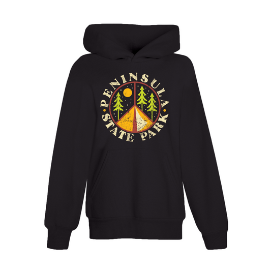 Peninsula State Park Camp Peace Sign Black Youth Hoodie