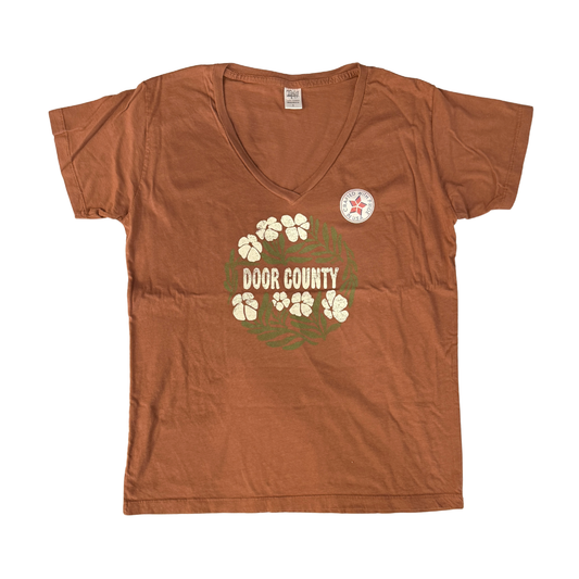 DC Flowers Chestnut V-neck Tee