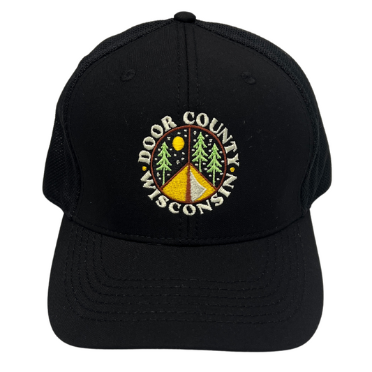 Door County Camp Peace Sign Trucker Hat Black