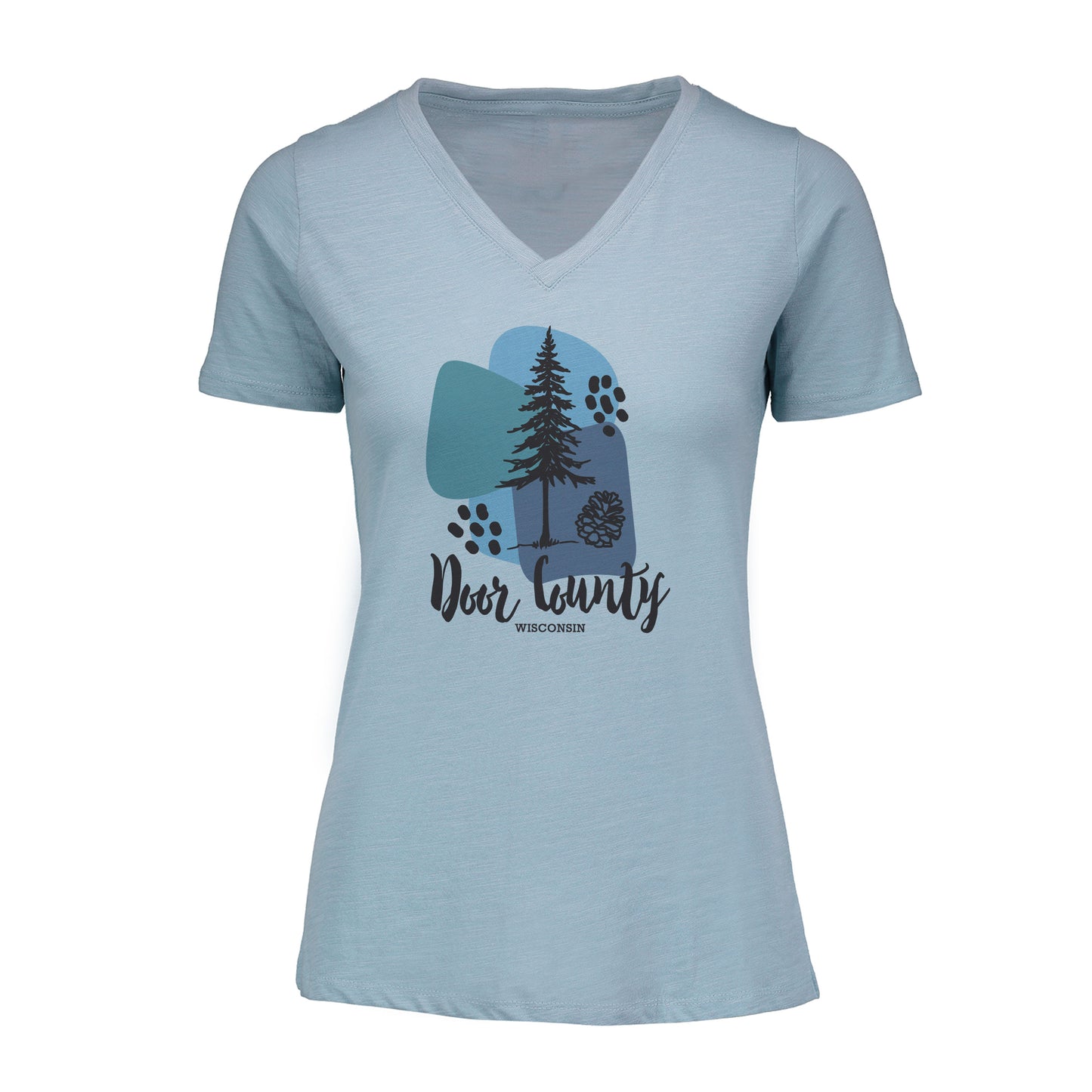 Door County Pine Cone Women's V Neck T-shirt Denim Heather
