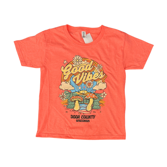 Good Vibes Heather Coral Youth Tee