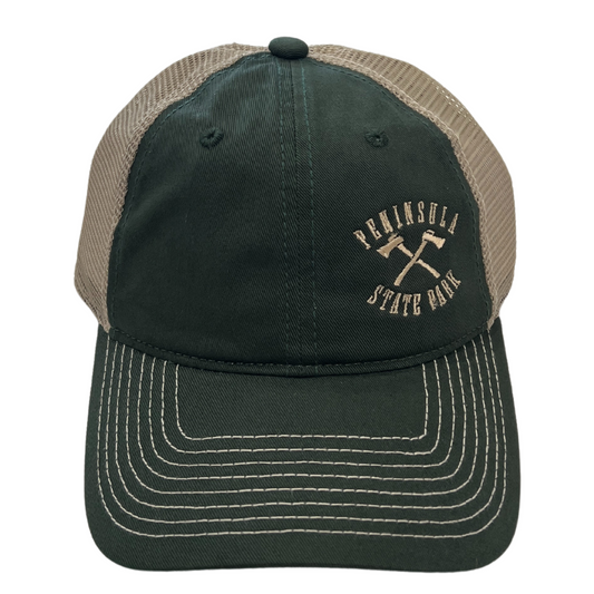 Peninsula State Park Crossed Axes Trucker Hat Green
