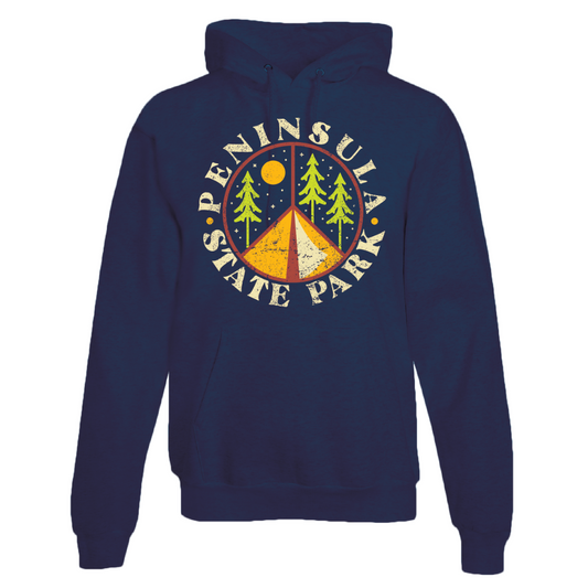 Peninsula State Park Camp Peace Sign Navy Hoodie