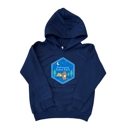 Peninsula State Park Camping Bear Navy Youth Hoodie