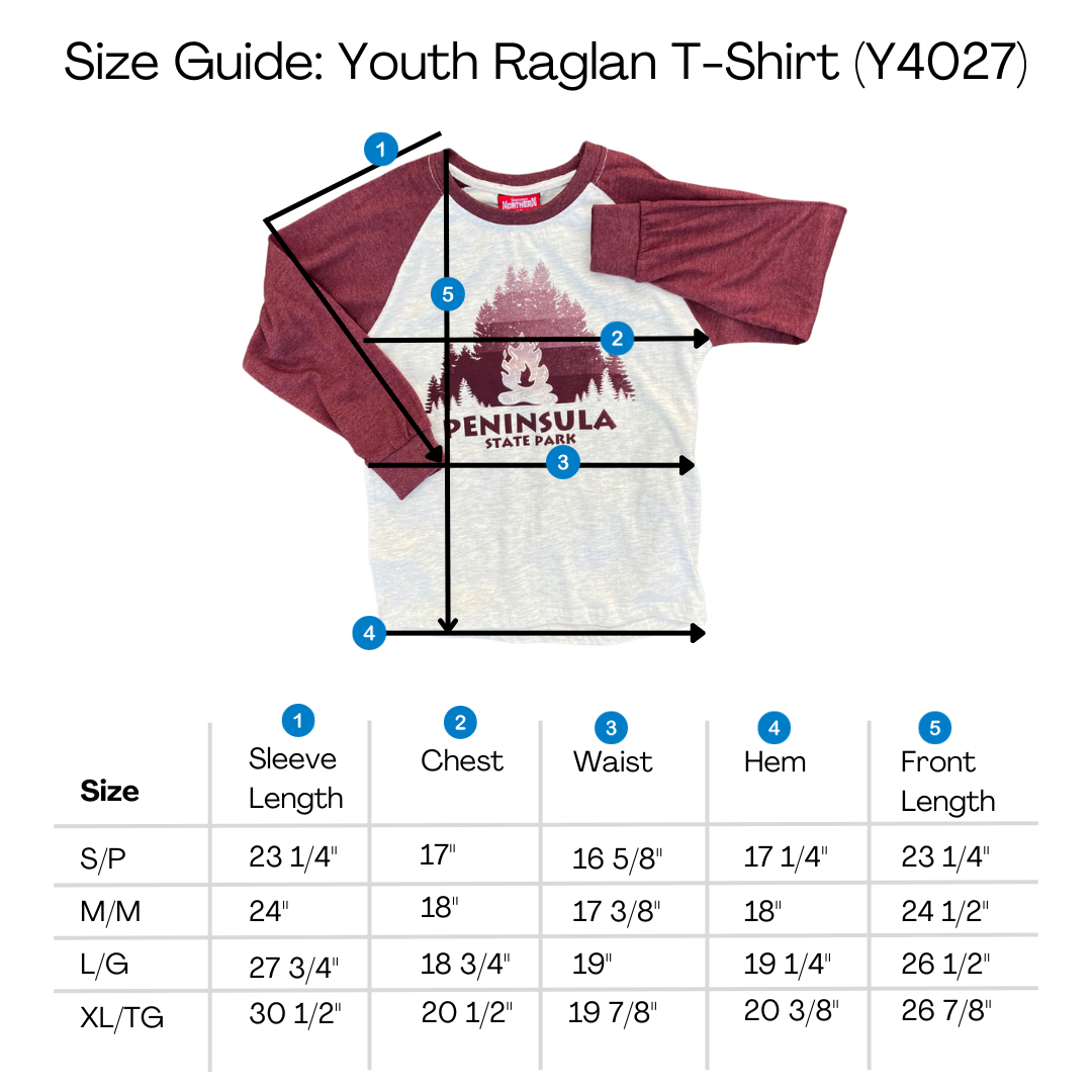 Peninsula State Park Shaded Pines Youth Long Sleeve T-shirt Oatmeal Burgundy