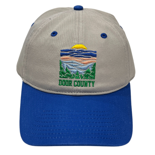 Sunrise Trees Hills Door County Ball Cap Pelican Blue