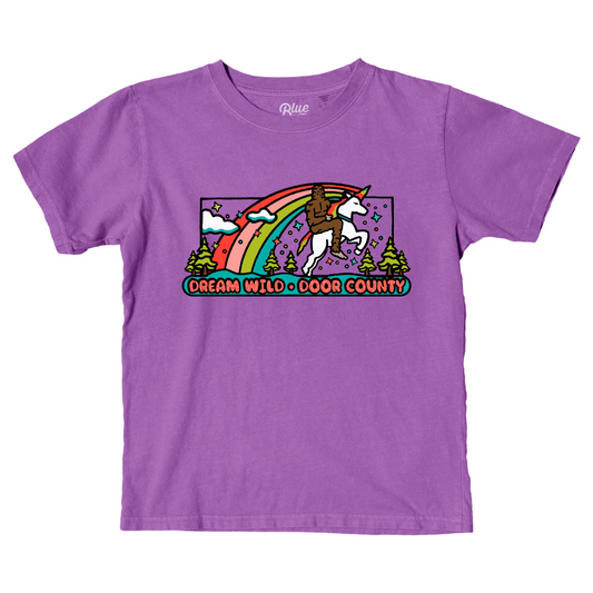 Dream Wild Door County Bigfoot Unicorn Electric Purple Youth T-shirt