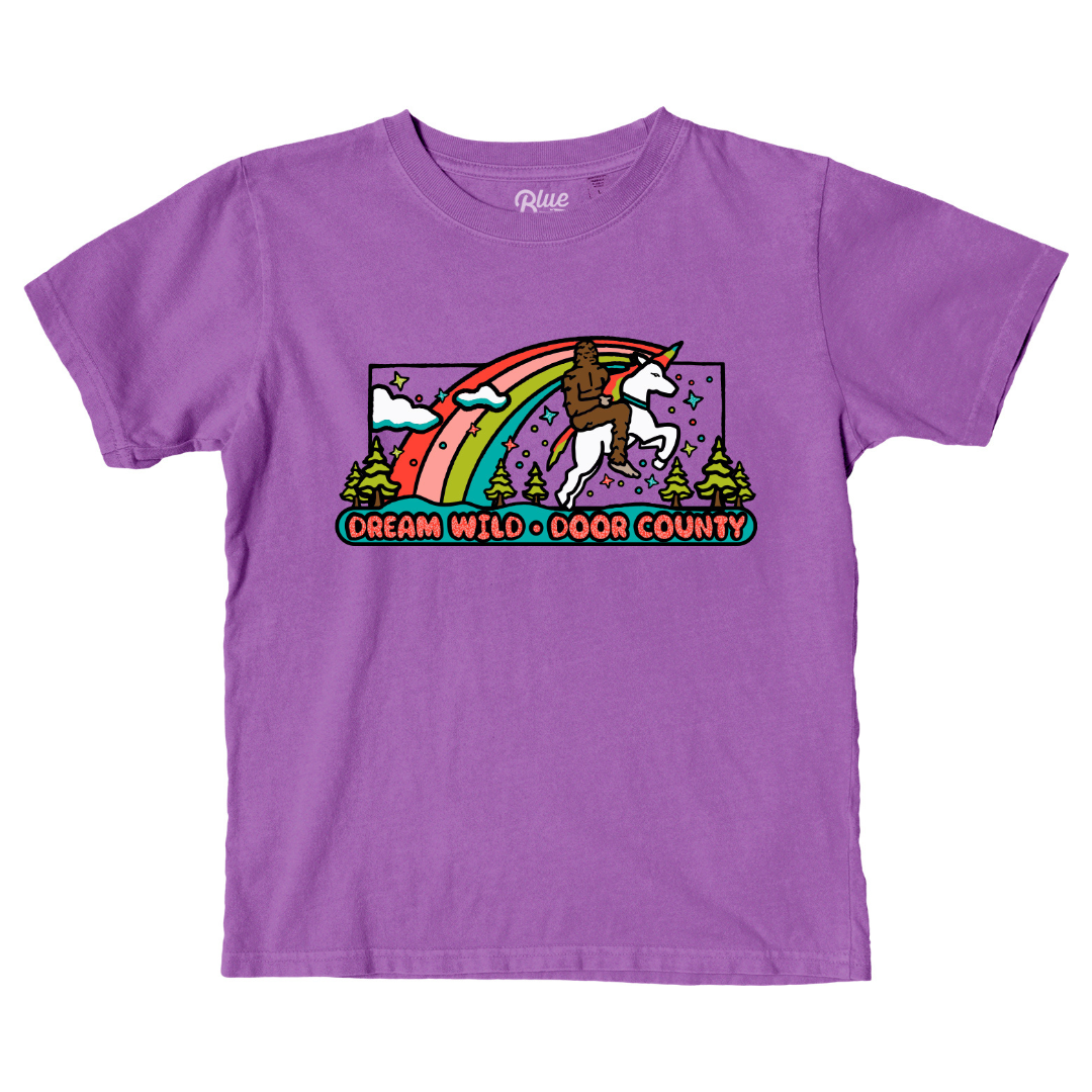 Dream Wild Door County Bigfoot Unicorn Electric Purple Youth T-shirt