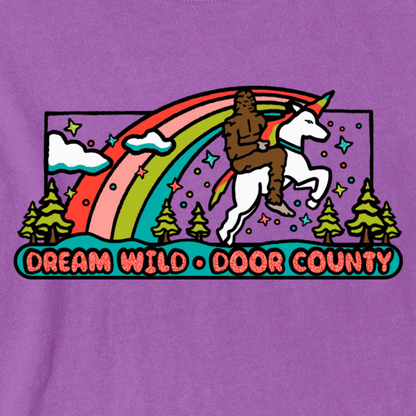 Dream Wild Door County Bigfoot Unicorn Electric Purple Youth T-shirt