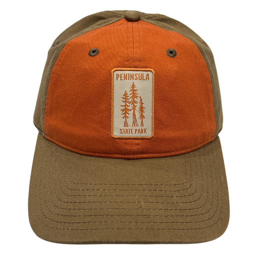 Three Tall Pines Patch Peninsula State Park Ball Cap Orange Brown