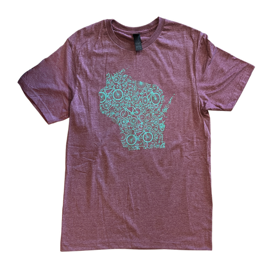 Wisconsin Bike Collage Maroon Unisex T-shirt
